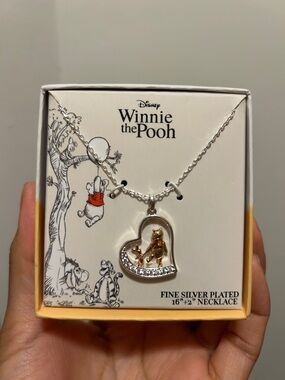 Winnie the Pooh and Piglet Heart Pendant Necklace - Silver & Gold